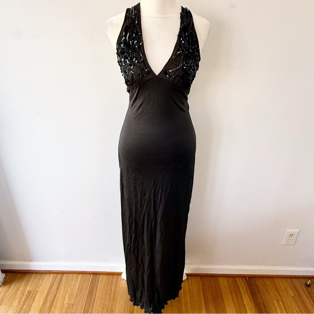 Vintage Women Y2K Sequin Halter Maxi Dress Medium Whimsigoth Event Party Evening